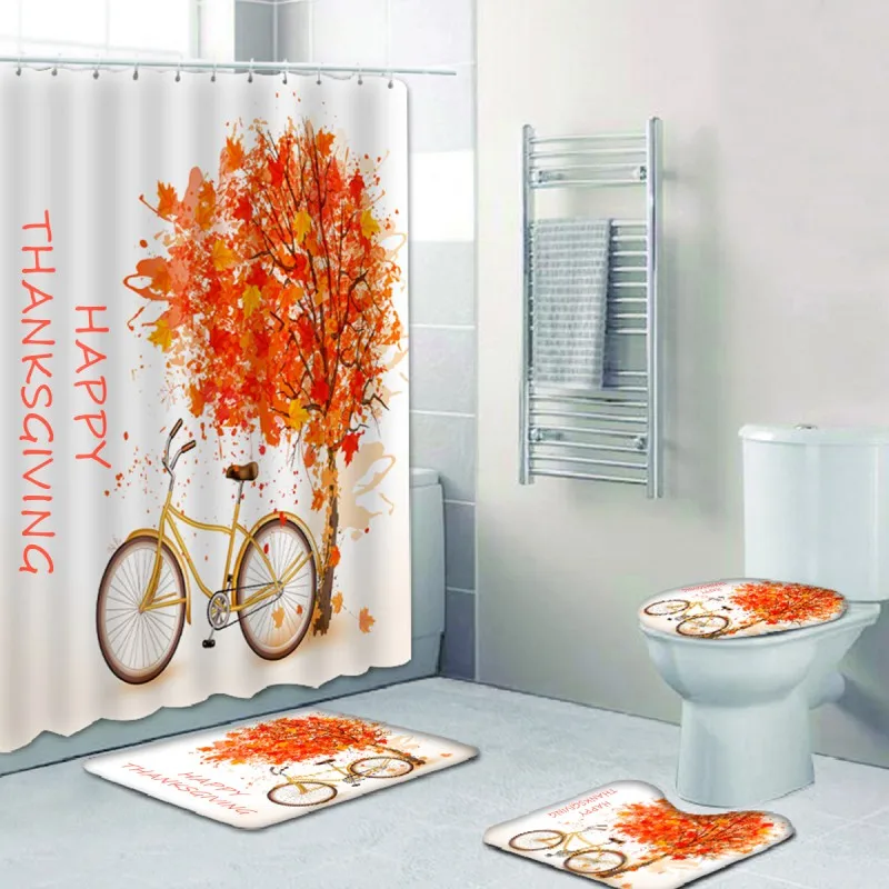 

ZL Autumn Thanksgiving Holiday Home Happy Shower Bathroom Personalized Printing Shower Curtain Bathroom Products