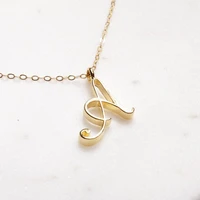 cursive english letter name sign monogram pendant chain necklace alphabet initial sign friend family lucky gift necklace jewelry