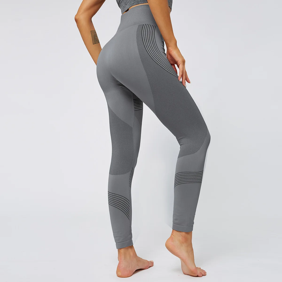 Обтягивающие женские штаны с высокой талией в полоску Бесшовные для йоги