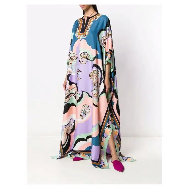 New Fattening and Loose Fashion Printed canftan Knitted Elastic silk jersey Dresses