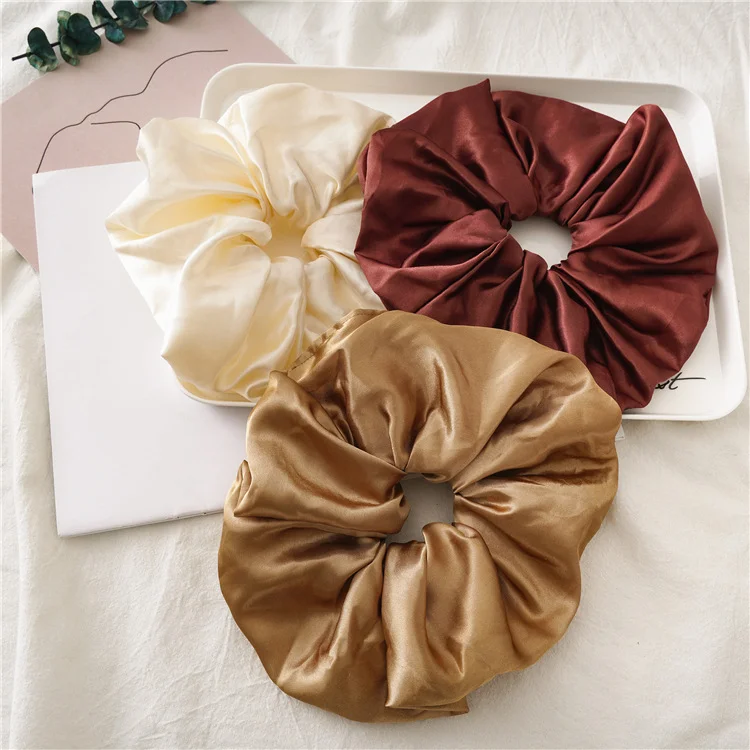 

Satin Silk Solid Color Scrunchies Elastic Hair Bands 2019 New Women Girls Hair Accessories Ponytail Holder Hair Ties Rope