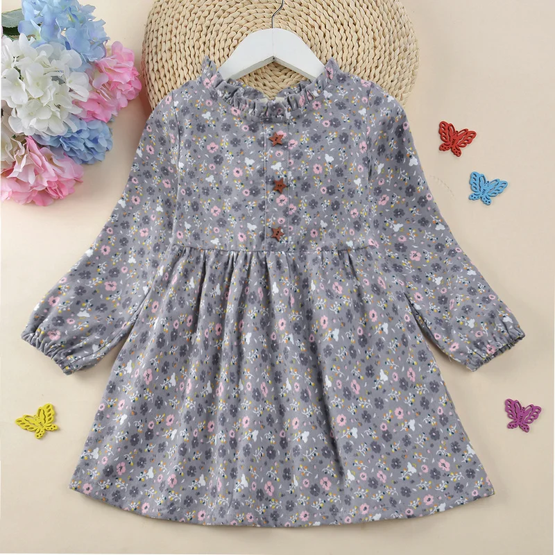 floral grey Осенняя детская одежда винтажное платье для малышей хлопковые детские платья с длинными рукавами и цветочным рисунком для девочек 3-От 4 до 10 лет - Цвет: floral grey