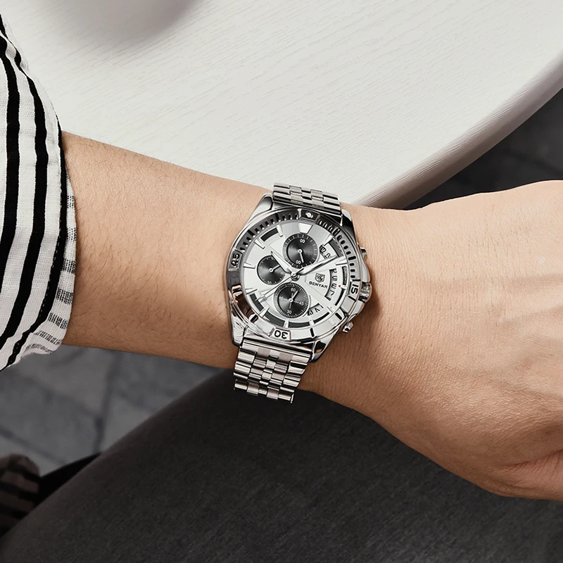Мужские водонепроницаемые кварцевые часы с браслетом из нержавеющей
