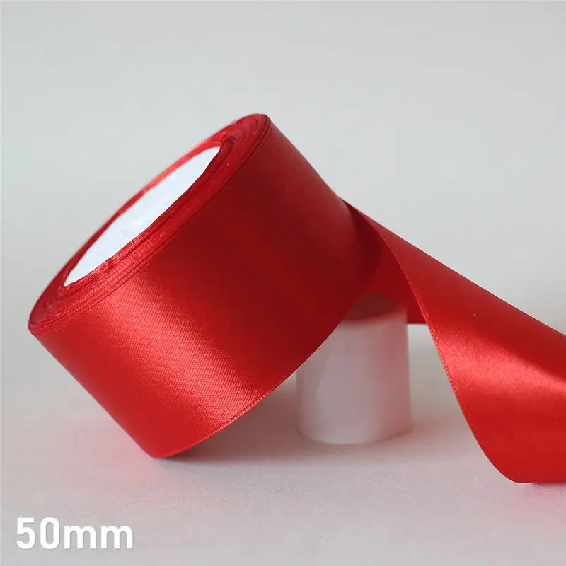 50mm 25 ярдов/6 мм-50 мм красный шелковый атлас ленточный материал для поделок для выпускного вечера вечерние украшения Свадебная подарочная коробка упаковка аксессуары D7 - Цвет: 50mm
