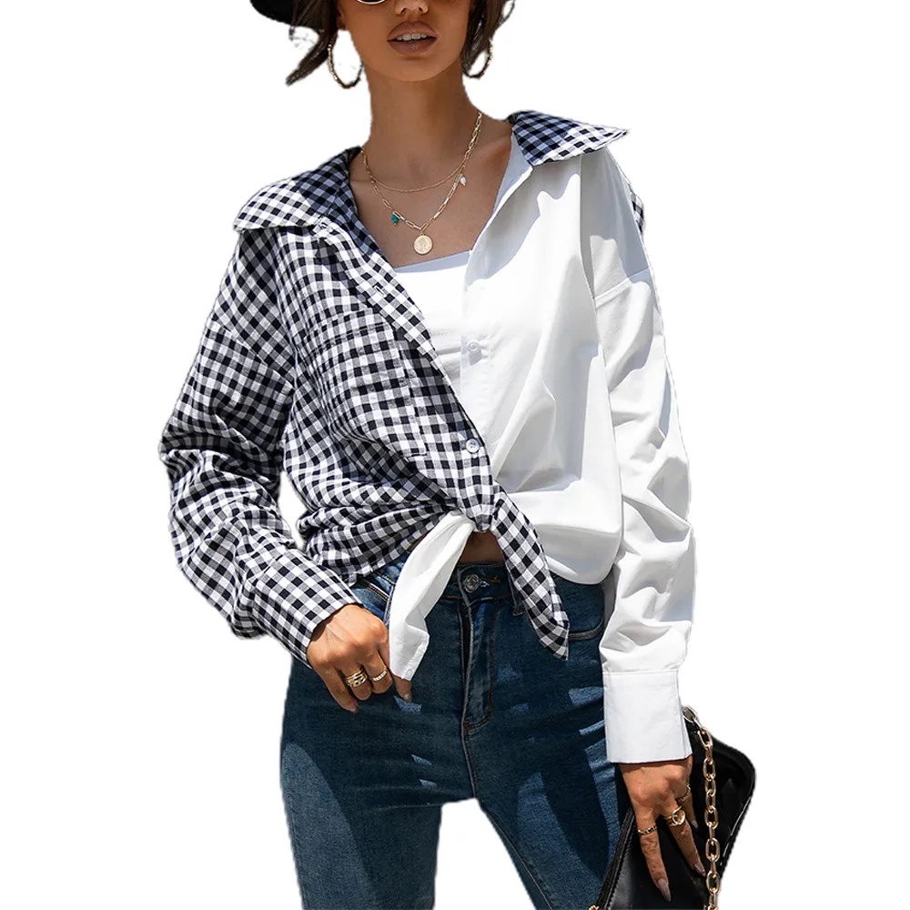 

Уличная одежда, Женская клетчатая рубашка с длинным рукавом, Повседневная Свободная блузка в стиле ретро, корейские топы, кардиган на пугов...