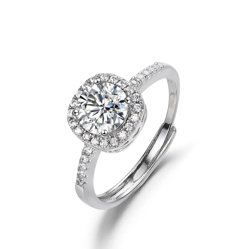 

Qiongfu 925 Silver New D Color Round Bag One Carat Hearts And Arrows Imitation Moissan Diamond Ring jewlery for women ear ring