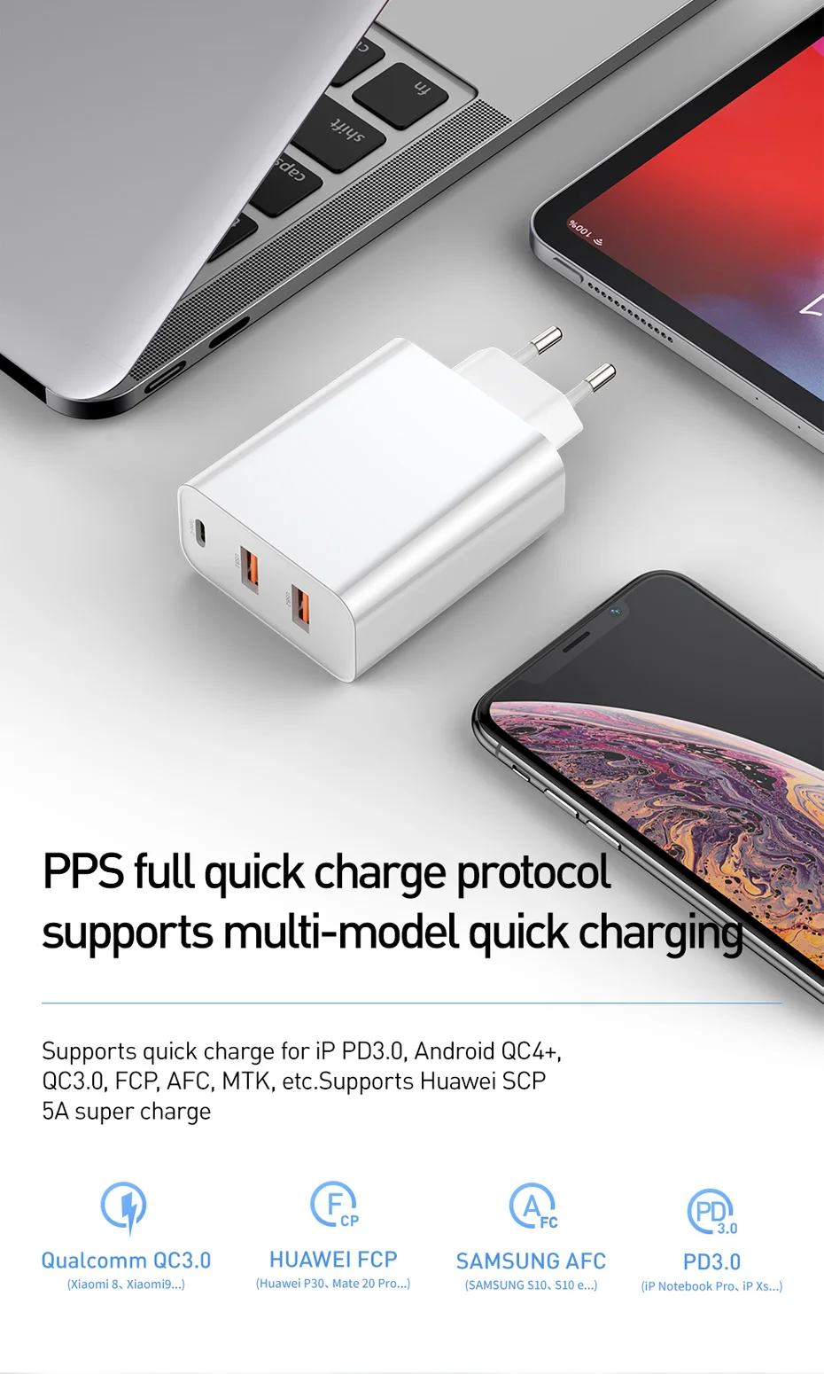 Baseus 60 Вт Быстрая зарядка 4,0 3,0 Мульти USB зарядное устройство для iPhone 11 Pro Max iPad Macbook SCP QC4.0 QC3.0 QC type C PD быстрое зарядное устройство