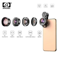 apexel 5in1 mobile phone lens caseclip kit hd fisheye wide angle 4k macro telescope lens for samsung iphone and all smartphone