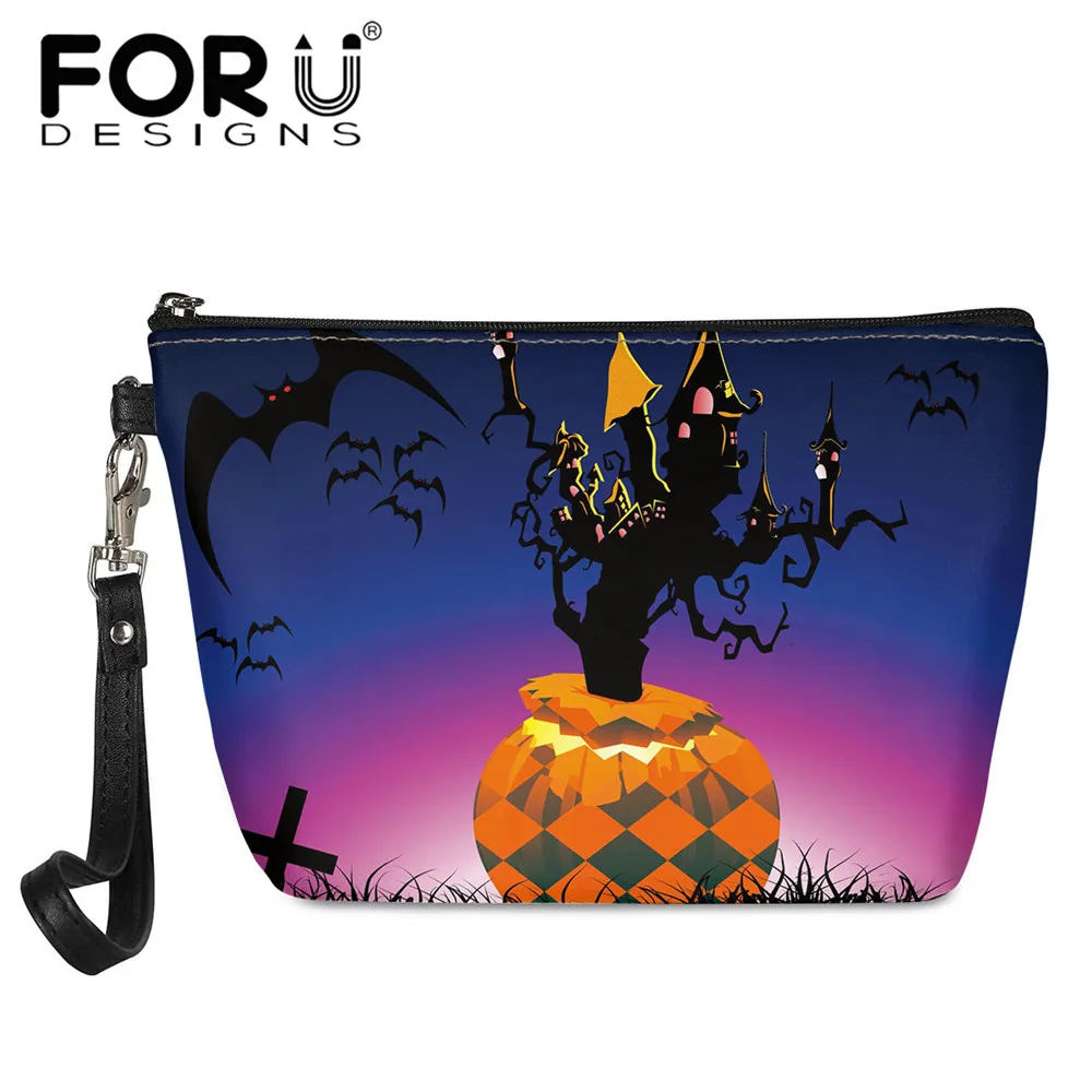 

Women Cosmetic Organizer Case Halloween Bat Pumpkin Pattern Ladies Classic Travel Storage Bag Waterproof Makeup Bags