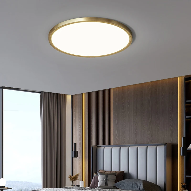

Minimalist copper led round study ceiling lamp modern minimalist balcony corridor room Nordic bedroom lamp ultra-thin