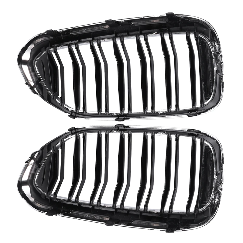 

For-BMW 5 Series G30 G31 G38 M5 2017+ Chrome+Black Front Bumper Hood Kidney Grill Grille(Doublel Seven Line)