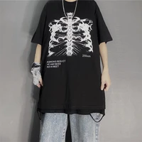 womens gothic skeleton printed short sleeve casual loose oversized t shirt summer punk 90s harajuku streetwear