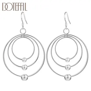 Серьги-кольца DOTEFFIL из стерлингового серебра 925 пробы с тремя круглыми матовыми бусинами, очаровательные женские ювелирные украшения, хороший подарок на свадьбу и вечеринку