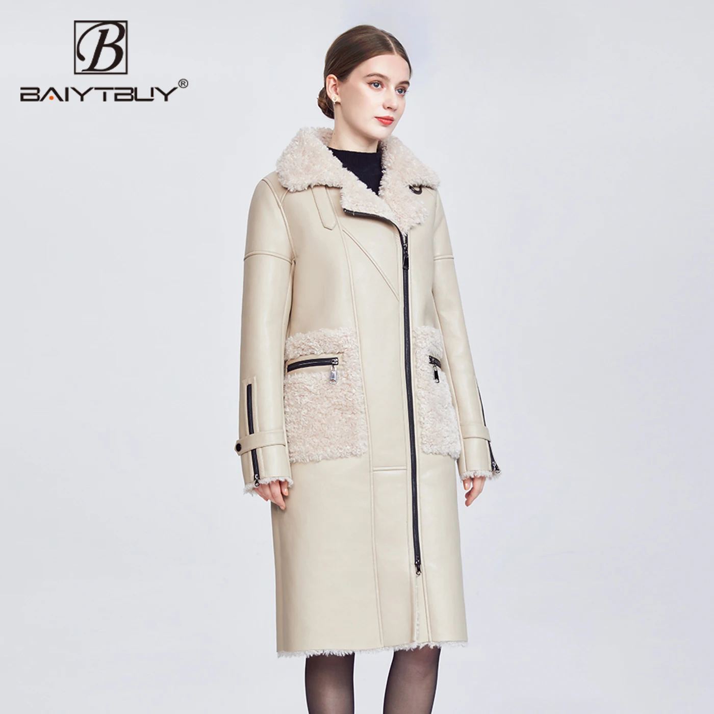 BAIYTBUY 2021 меховые куртки из овчины женские толстые теплые длинные пальто