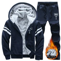 winter men fleece sets casual stripe sportswear autumn mens jacket pants tracksuit male gyms sweatshirt 2 piece set