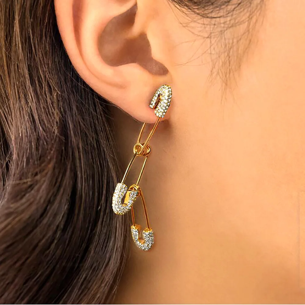

New Women's Punk Gold Small Earrings Ethnic Metal Creative Pin Earrings Colored Diamond Earrings Creative Trendy Cool Earrings