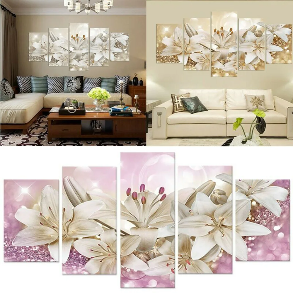 

5 Pieces Wall Art Canvas Painting Hanging Home Decor Beautiful Flower Crafts