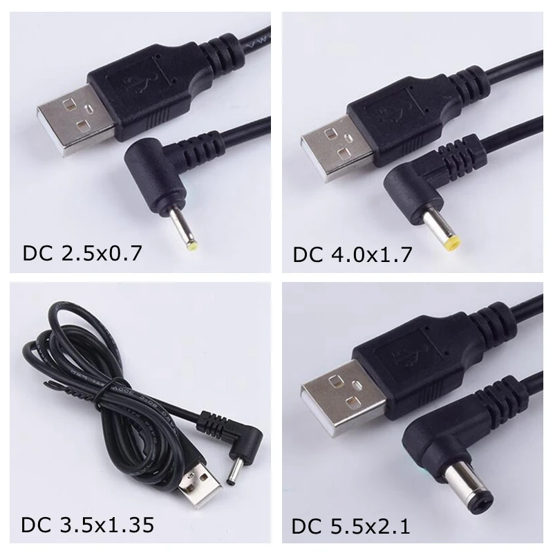 

Power Cable USB to DC 4.0mm x 1.7mm 2.0x0.6mm 2.5x0.7mm 3.5x1.35mm 5.5x2.1mm 5.5x2.5 1.0M 2A Support 5V Charger Connector Cable
