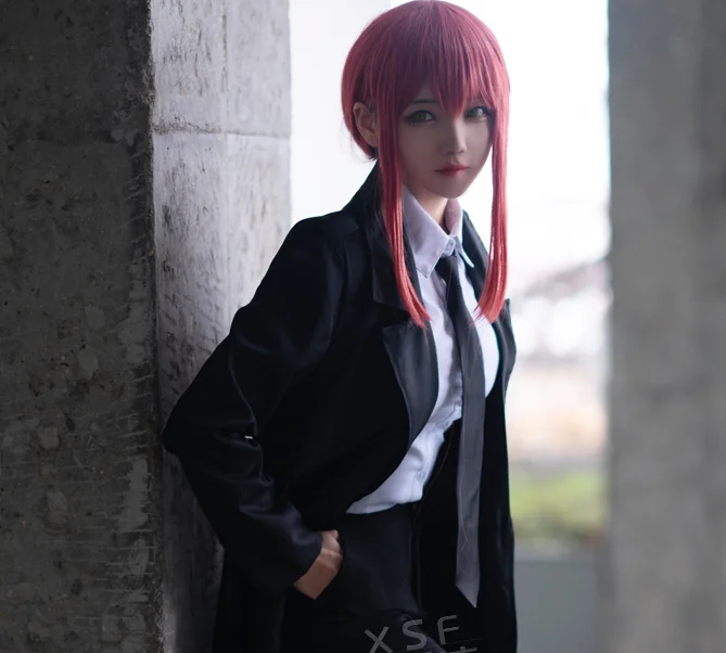 Такерлама бензопила человек макима косплей плохая девушка черная куртка длинное