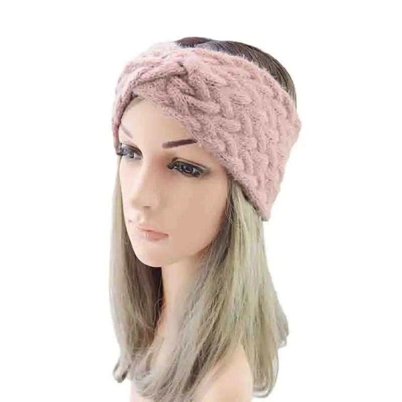 

Autumn Winter Knitted Women Headband Twist Cross Crochet Head Wrap Wide Hairband Plush Ear Warmer Women Hair Accessories