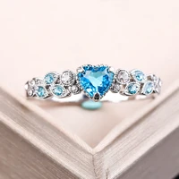 wedding bridal ring light blue heart crystal cubic zircon rings for women engagement girlfriend charm jewelry anniversary gift