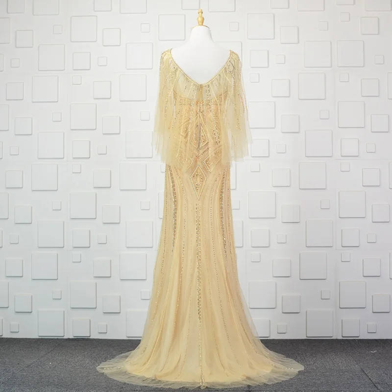 Вечерние платья с юбкой-годе Дубай золотистые блестки Украшенные бусинами для