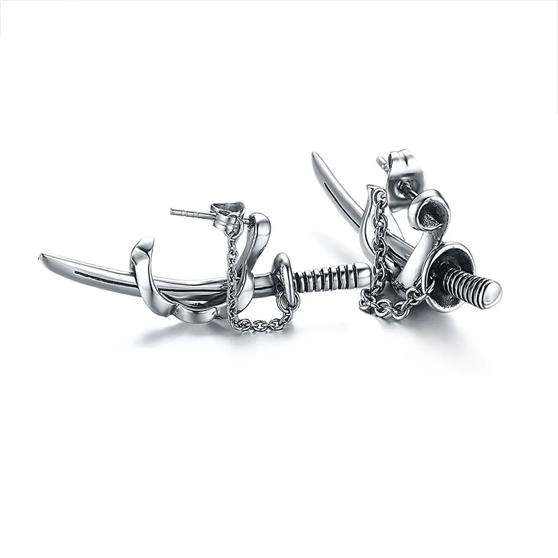 Новые модные серьги гвоздики в виде самурайского меча для мужчин Винтажные из