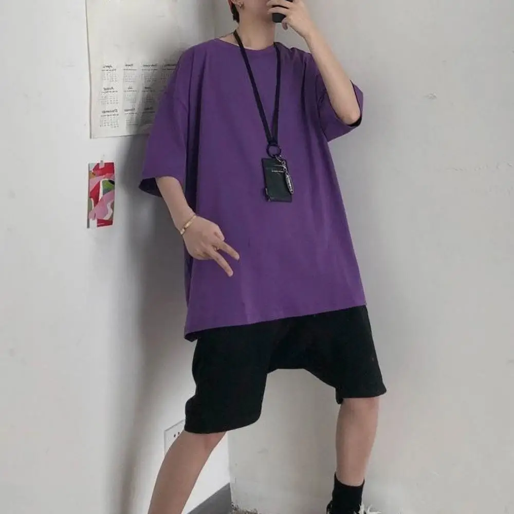 

Summer Unisex Casual Solid Color Top O Neck Short Sleeve Plus Size Base Shirt