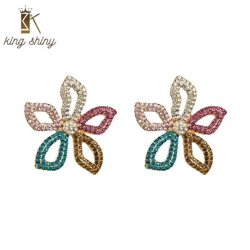 

elegant colorful crystal star shaped stud earrings vintage sparkly rhinestone flower statement earrings girls party ear jewelry