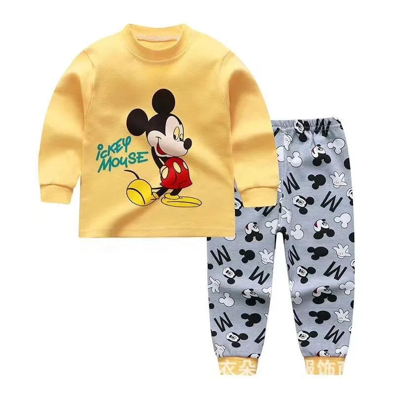 Yellow Mickey 2pcs Baby Boy Clothes Sets Brand Newborn Infant Clothing Long Sleeved Tops+pants Suit Kids Bebes Underwear | Детская