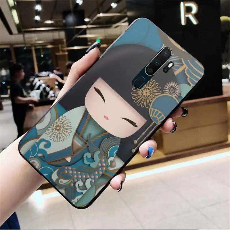 kawaii Japanese Kokeshi doll Black Soft Shell Phone Case Capa For Oppo A5 A9 2020 Reno2 z Renoace 3pro Realme5Pro | Мобильные