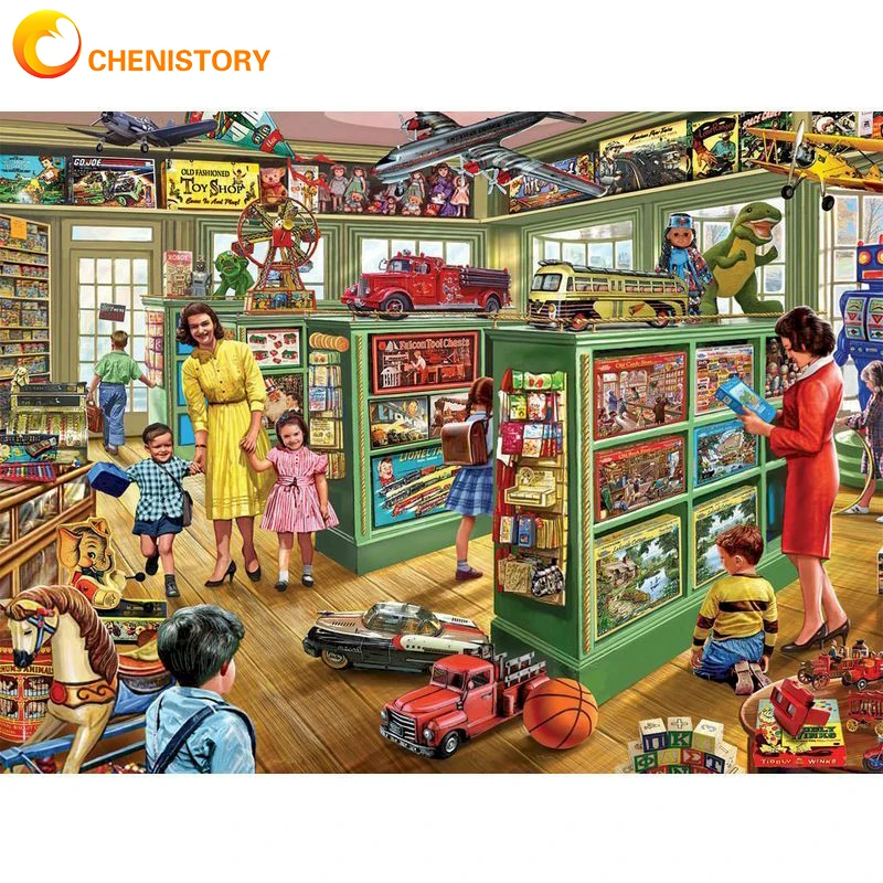 

CHENISTORY Toy Store Landscape Paint By Numbers On Canvas For Adult Oil Picture With Frame Coloring By Number Drawing Decor Set