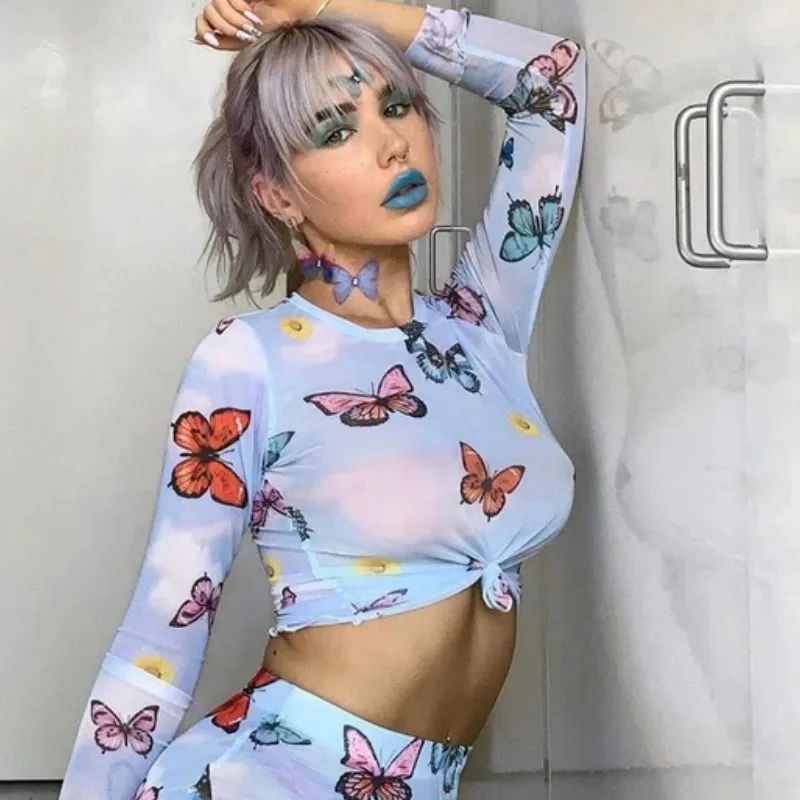 Новинка 2020 модная женская Фитнес-футболки летняя Прозрачная Футболка с принтом