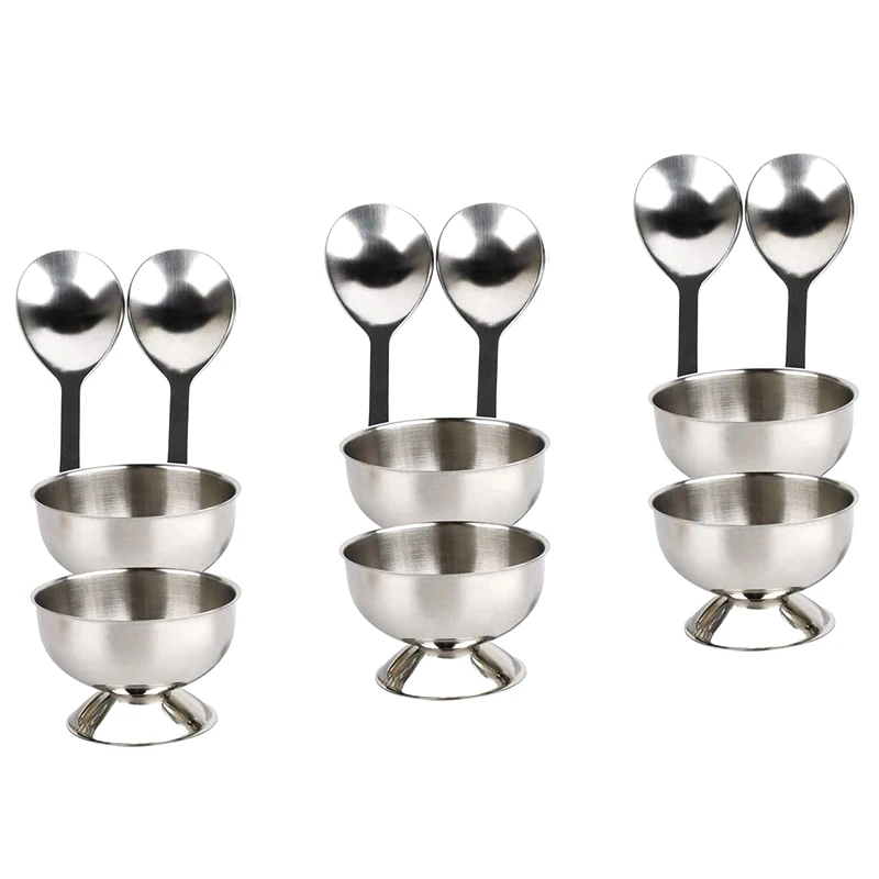 

Stainless Steel Egg Cups Set For Hard Soft Boiled Eggs With 6 Egg Cup Holders 6 Egg Spoons,Enjoy Egg Cups Breakfast