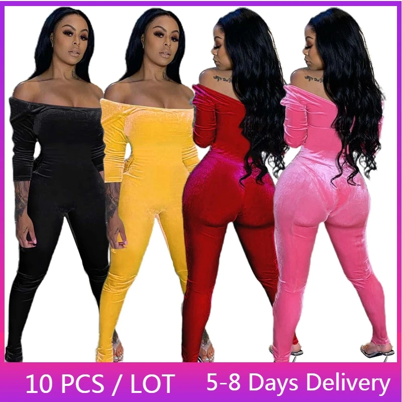 

Женский бархатный комбинезон с открытыми плечами, с длинным рукавом