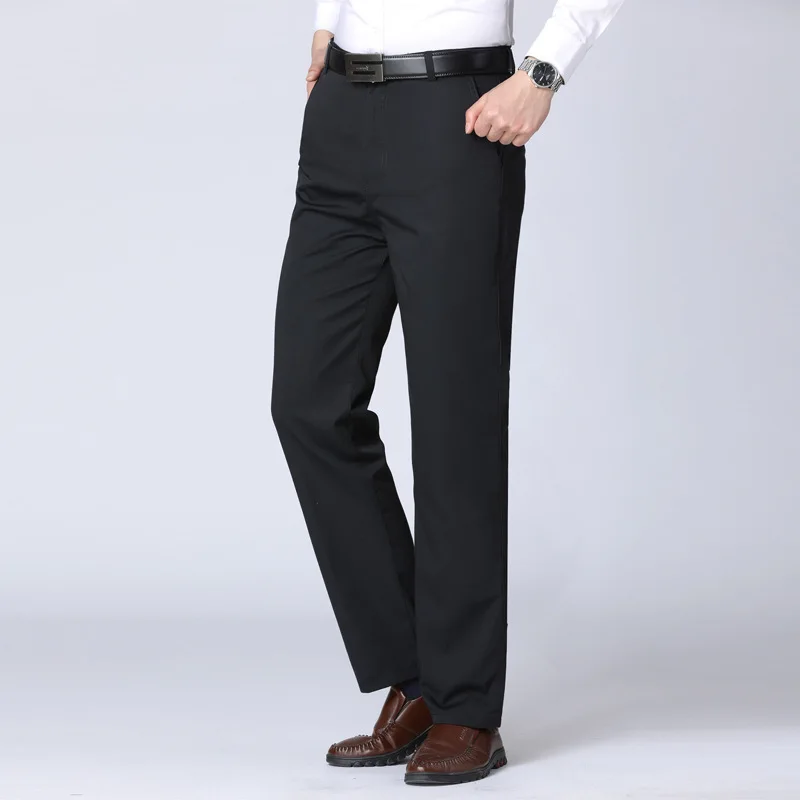 men's casual pants fitness straight long cotton chino trousers plus size 2019 summer elastic waist grey navy black slacks | Мужская