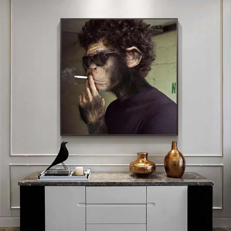

Smoking Sunglasses Monkey Funny Animal Picture Canvas Wall Art Poster And Prints Wall Painting Room Decoration Cuadros