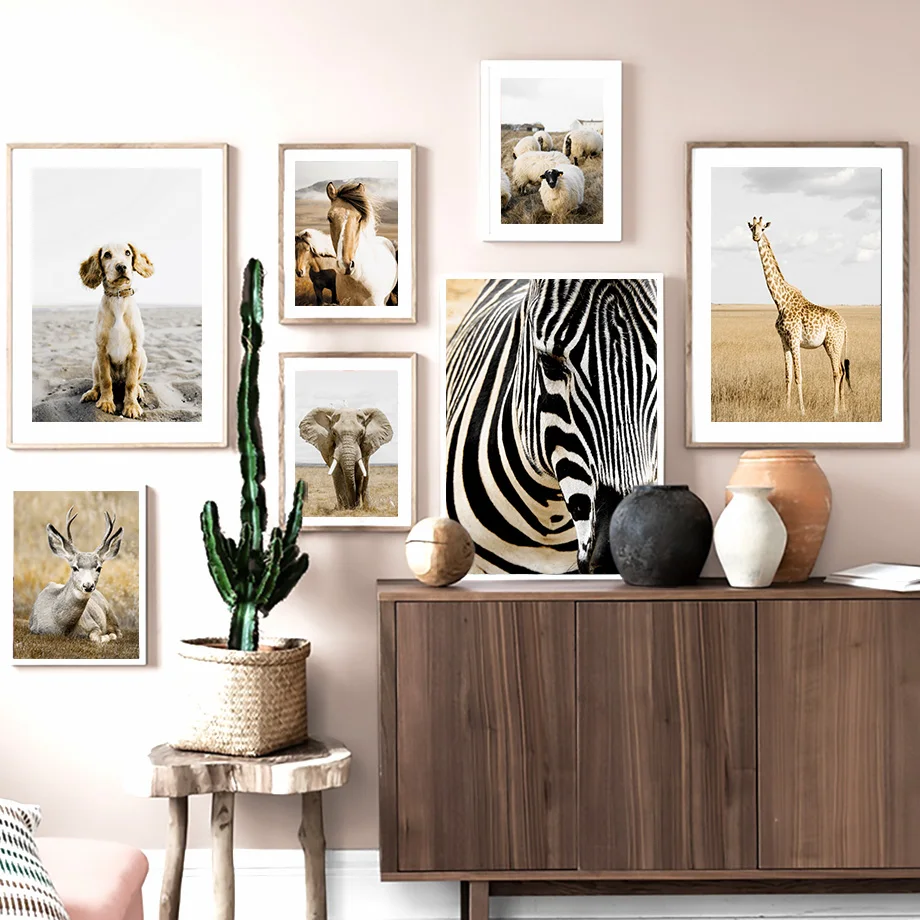 

Giraffe Sheep Deer Elephant Dog Horse HD Wall Art Canvas Painting Nordic Posters And Prints Wall Pictures Baby Kids Room Decor