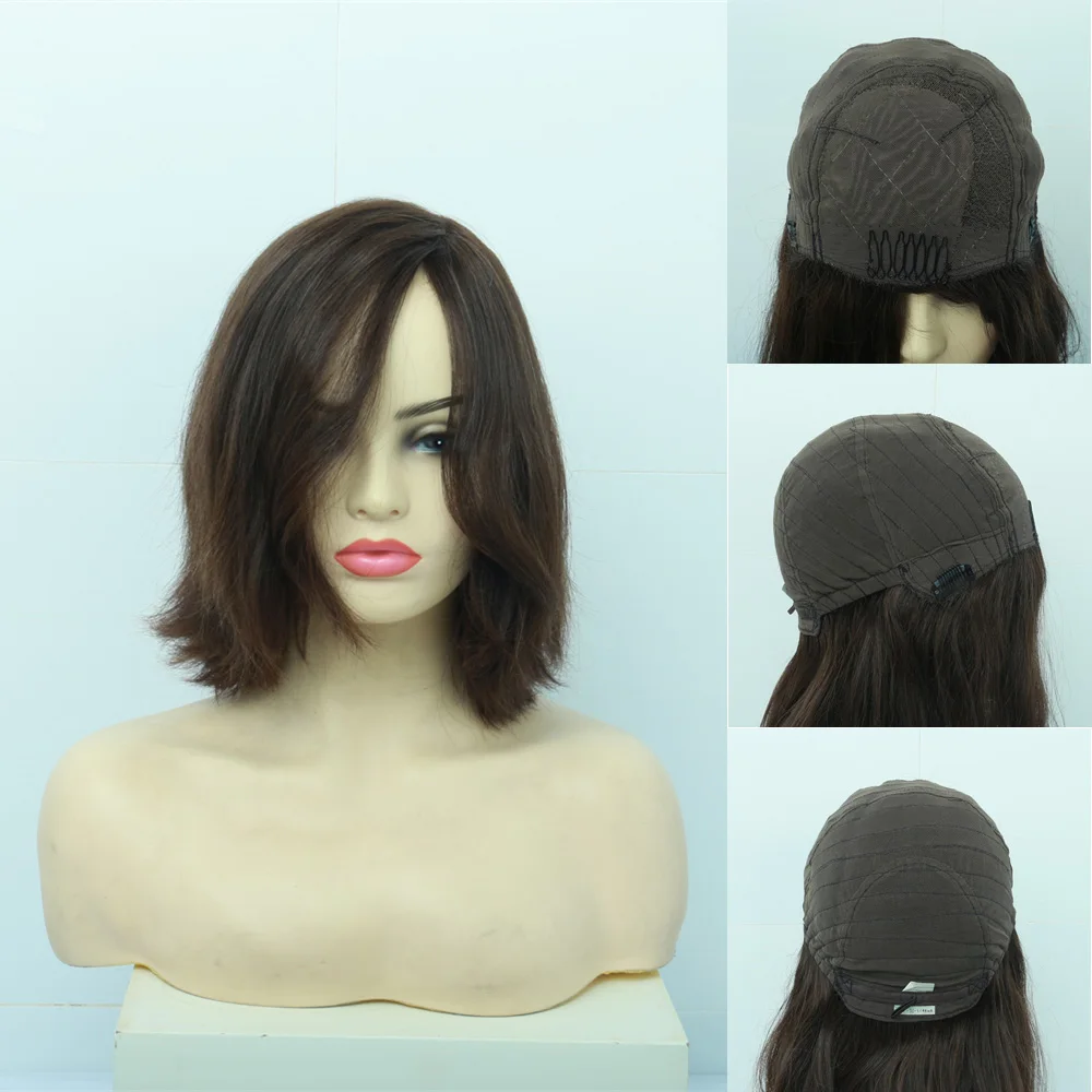 Европейский стиль человеческие волосы на шнуровке виргинские короткий парик