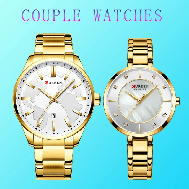 8366-gold-white Curren парные часы для мужчин и женщин для влюбленных золотые часы из нержавеющей стали минималистичные часы для мужчин водонепроницаемые часы Relogio Masculino - Цвет: 8366-gold-white