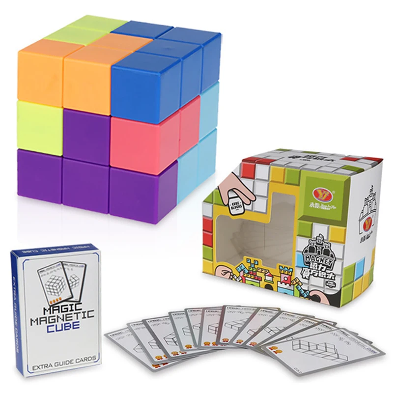 YJ DIY Magnetischen Würfel Bausteine 3D Magnet Fliesen 7 Stücke Set Puzzle Geschwindigkeit Cube 54 stücke Guide Karten IntelligenceToys für Kinder