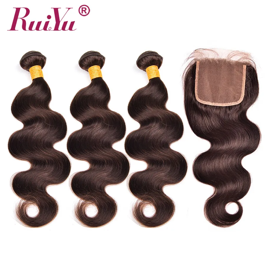 RUIYU перуанские пучки волнистых волос с закрытием #2 темные каштановые