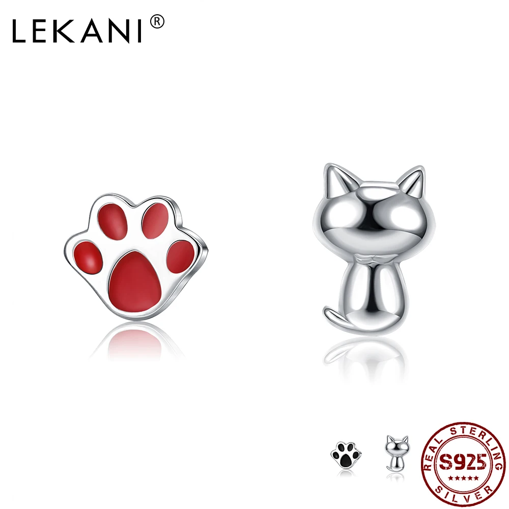 LEKANI 925 пробы серебряные милые серьги гвоздики с изображением котенка и