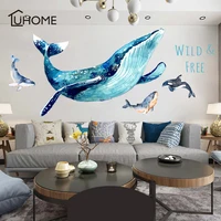 3d large blue whale cartoon wall sticker for baby kids rooms home decor living room mural art classroom diy wall decals
