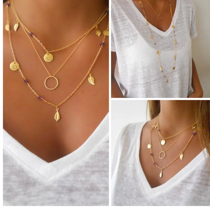 Модное Золотое серебряное ожерелье-чокер цепи ожерелье многослойный Hand-made