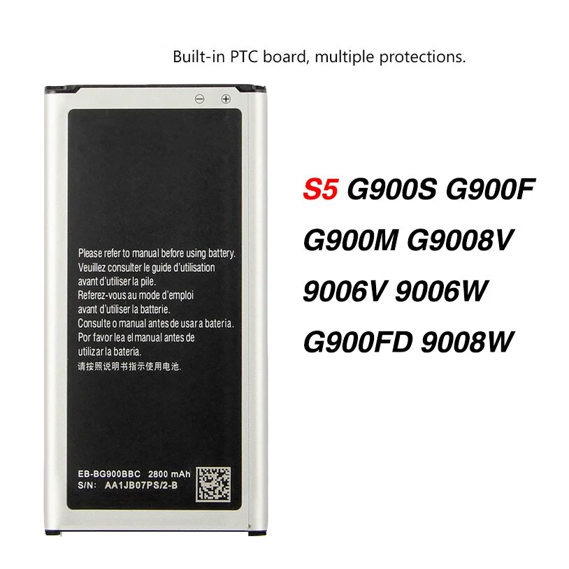 

Original High Quality EB-BG900BBU Battery For Samsung S5 G900S G900F G900M G9008V 9006V 9006W G900FD 9008W NFC 2800mA
