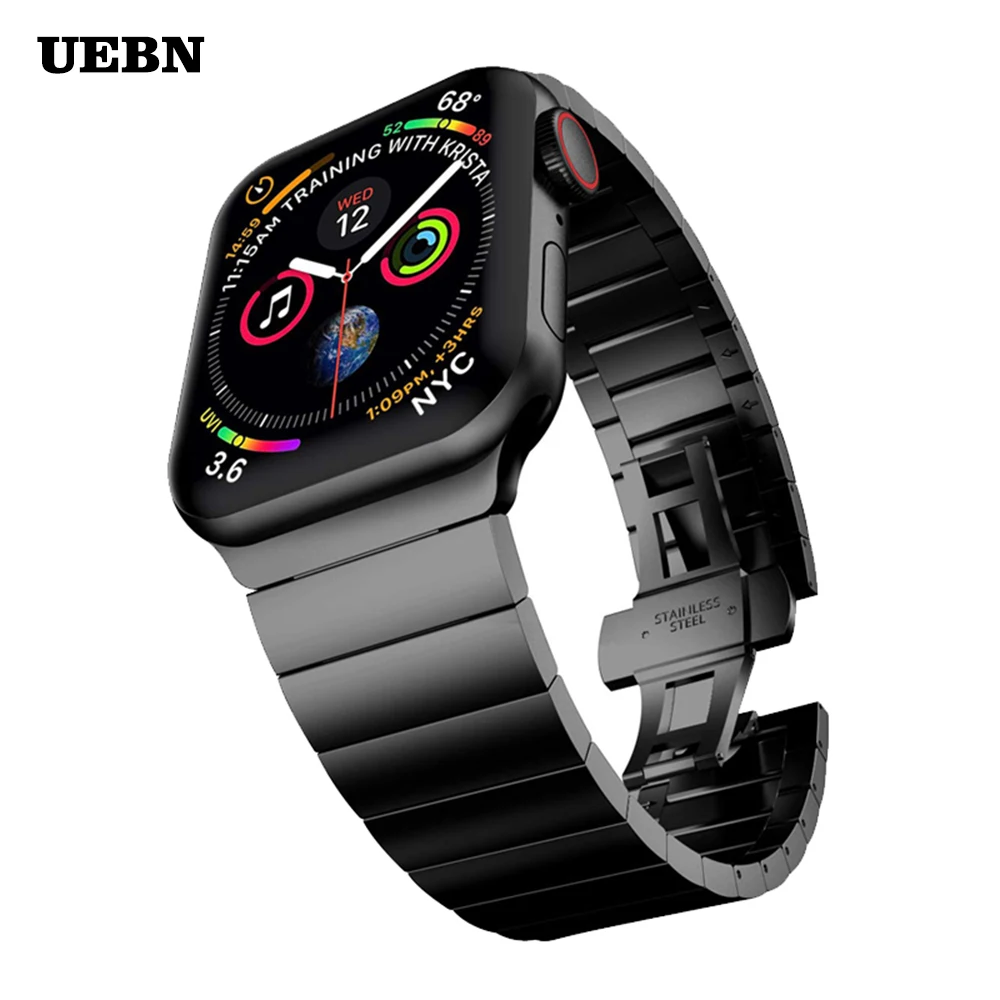 Ремешок UEBN из нержавеющей стали для Apple Watch 44 мм 40 iWatch 38 42 металлический браслет с