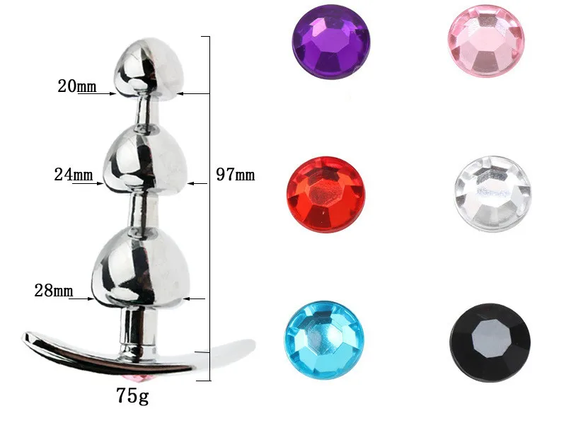 Анальная пробка из нержавеющей стали с тремя бусинами металлические женские