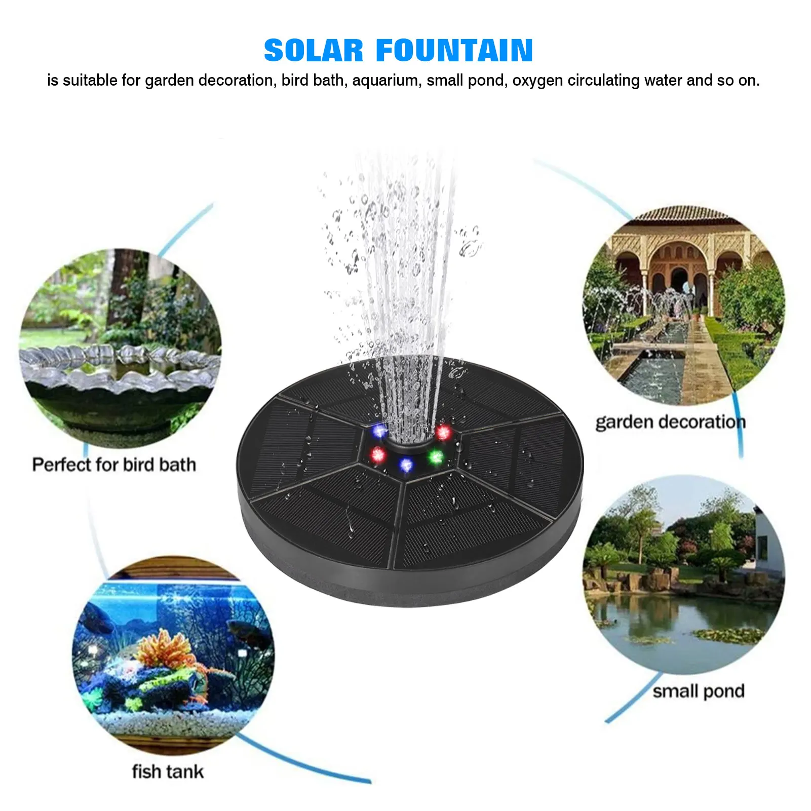 

Solar Fountain Colorful LED Lights Swimming Pools Fountain Water Floating Pond Garden Patio Decor Lawn Decoration