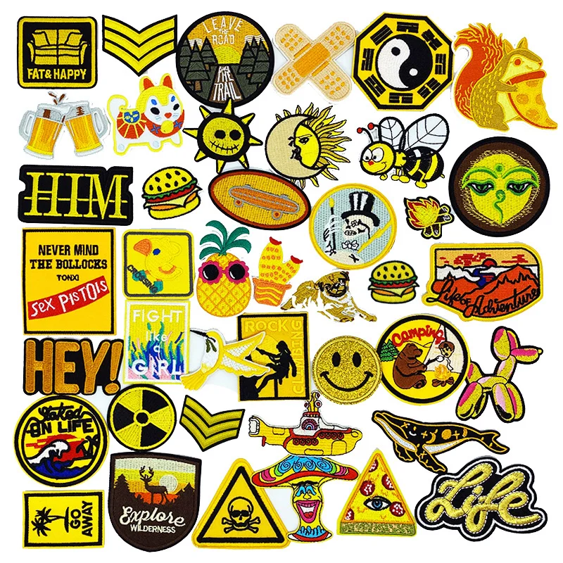 Желтая серия мультяшная вышивка милый логотип круглый солнечный цветок сделай